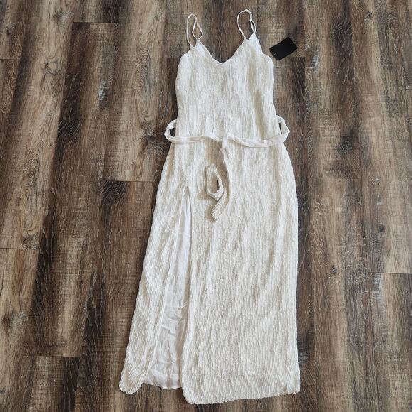 Retrofete Rebecca Sequin Maxi Dress in White Size Large NWT Sleeveless Belt - Picture 3 of 13